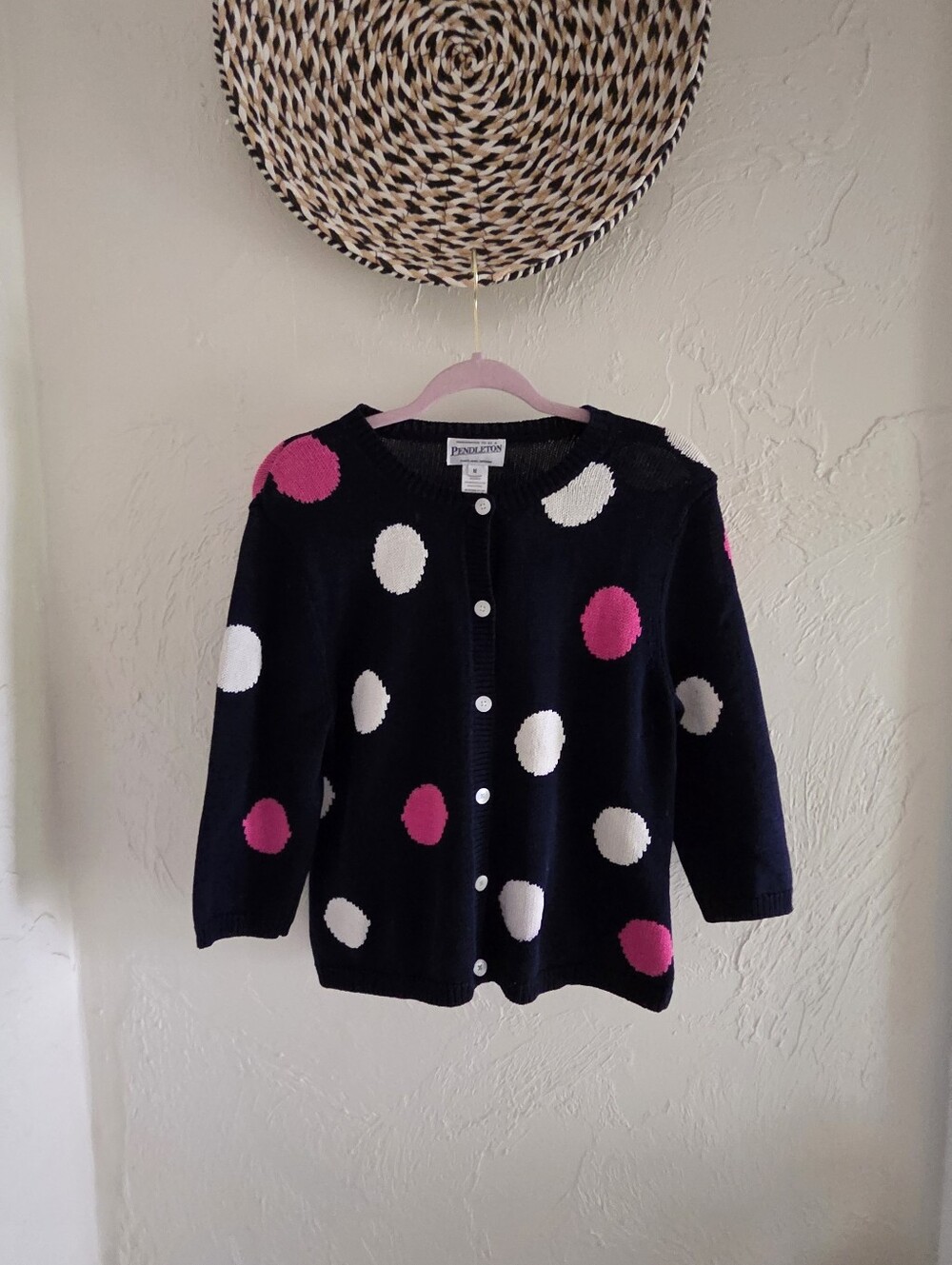 Pendleton Vintage Button Front Polka-dot, Cotton Cardigan